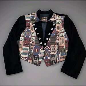 Circle T Women's Cropped Western Tapestry Velvet Single Button Close Lined Large